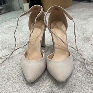 Chase + Chloe size 11 pointed toe suede ankle tie heels.